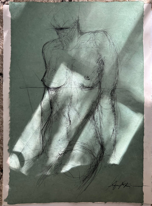 Aegean Teal Woman - Charcoal Sketch